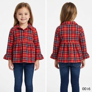 Kids Red W/Blue Flannel Top & Blue Jeggins Set 2T - 0016